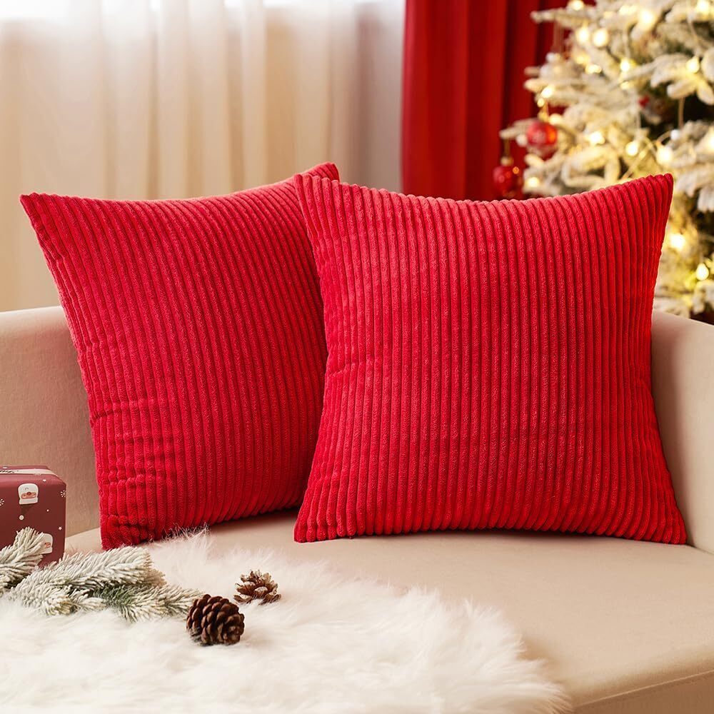 8245 Christmas Throw Pillow Covers Corduroy Decorative Soft Striped Square